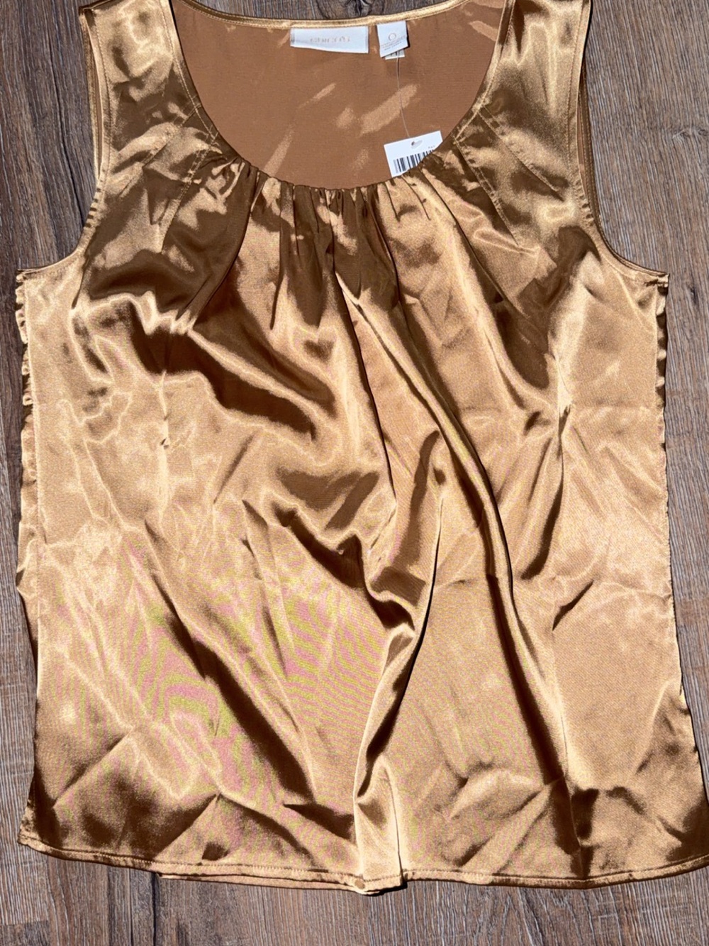 Chico's Metallic Bronze Satin Sleeveless Scoop Neck Shell